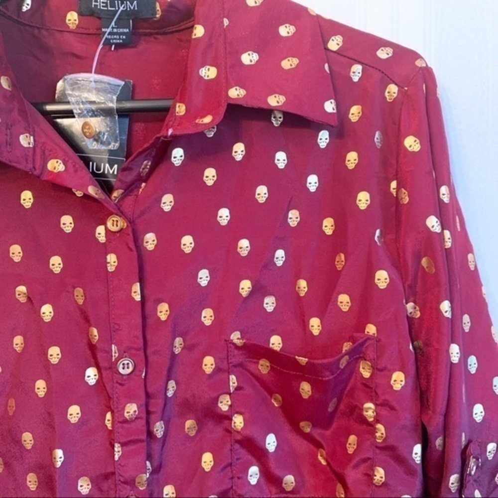 Helium burgundy‎ button down with foil skulls